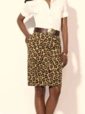 Lauren Ralph Lauren Linen Blend Button Front Animal Print Skirt Size 4